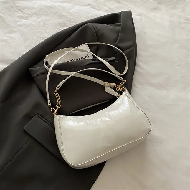 Retro Solid Color PU Leather Shoulder Underarm Bag Women's Fashion Handbags Casual Purses and Handbag Ladies Hand Bags PlatiNum