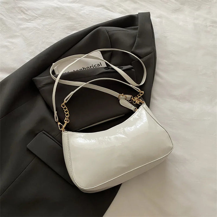 Retro Solid Color PU Leather Shoulder Underarm Bag Women's Fashion Handbags Casual Purses and Handbag Ladies Hand Bags PlatiNum
