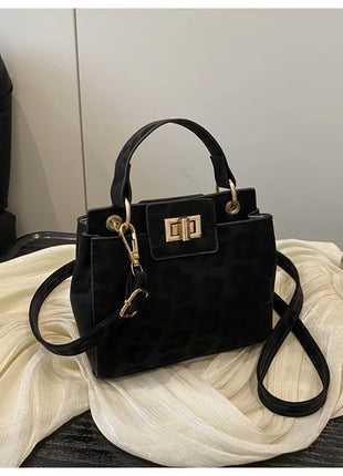 Elegante Mini Borsa a Tracolla con Manico Superiore, Chiusura Dorata, Versatile Borsa in Finta Pelle Scamosciata e Pelle per Uso Quotidiano Femminile