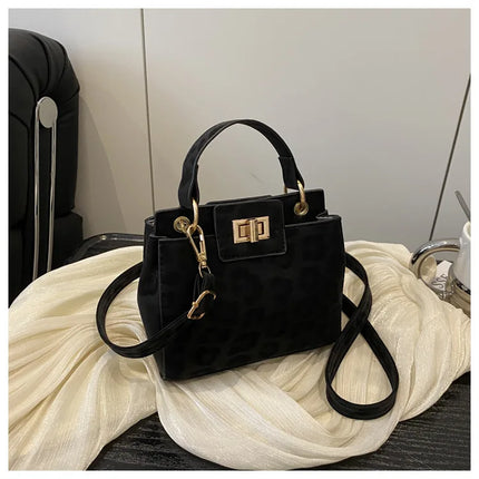 Elegante Mini Borsa a Tracolla con Manico Superiore, Chiusura Dorata, Versatile Borsa in Finta Pelle Scamosciata e Pelle per Uso Quotidiano Femminile
