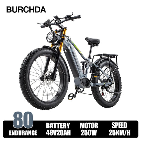 BURCHDA RX80 Bicicletta Elettrica per Adulti, Motore 1000W, Batteria 48V20AH960WH, E-bike con Pneumatici Fat da 26 Pollici per Tutti i Terreni, 45KM/H, E-Mountain Bike