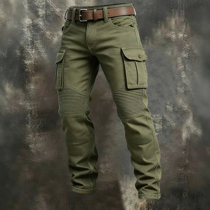 Men 100% Cotton Striped Spliced Cargo Pants Elastic Waist Multi‑Pocket Outdoor Casual Trousers Spring Autumn