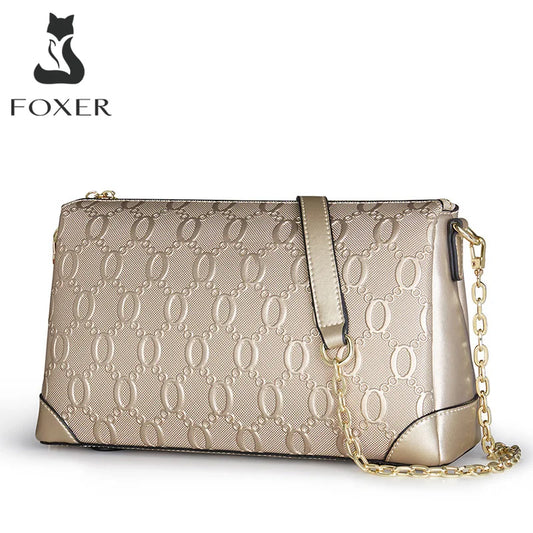 FOXER Signature Cowhide Leather Women's Shoulder Bag 2025 New Female Crossbody Bag Luxury Large Capacity Chain Handbag Purse