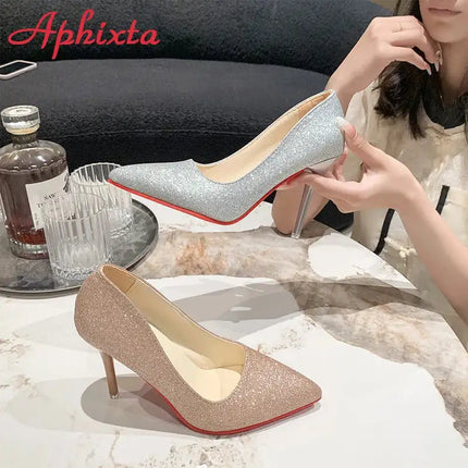 Aphixta Oro Argento Nero Décolleté con tacco alto a spillo da 3,54 pollici Décolleté da donna per tutte le stagioni Scarpe da festa con punta a punta di grandi dimensioni 49 50 platinumshop