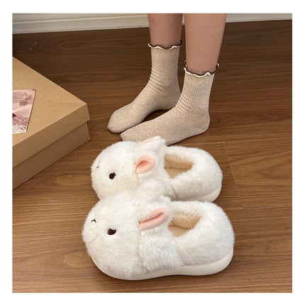 New Cute 3D Rabbit Furry Slippers Women Winter Warm Plush Closed Back House Shoes Non Slip Bunny Indoor Flip Flops Home Slipper
