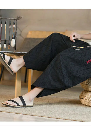Kimono giapponese Pantaloncini tradizionali Pantaloni asiatici da uomo Samurai giapponese Pantaloni larghi da uomo in lino Yukata casual allentati