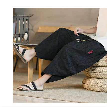 Kimono giapponese Pantaloncini tradizionali Pantaloni asiatici da uomo Samurai giapponese Pantaloni larghi da uomo in lino Yukata casual allentati