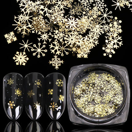 80-90pcs/jar Hollow Out Gold Nail Glitter Sequin Snow Flakes 8/10mm Mixed Metal Snowflakes 2023 DIY Snow Flake Manicure Decor 2028