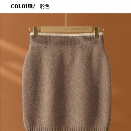 Flat Thickened Hip Hugging Skirt Women's Autumn Winter 100% Merino Wool Knitted Half Skirt Versatile Short Elastic Waist Skirt PlatiNum