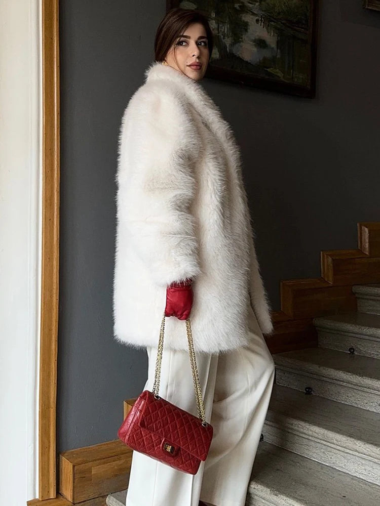 ZADORIN Luxury Winter White Pink Faux Fur Coat Woman Long Oversized Turn Down Collar Furry Fur Jacket Womens Coat Fur Faux Coats