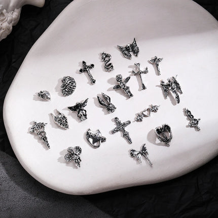 20pcs Style Mix Halloween Nail Art Charm Silver Cross Retro 3D Nail Decoration for Manicure DIY Design Metal Accessories Parts
