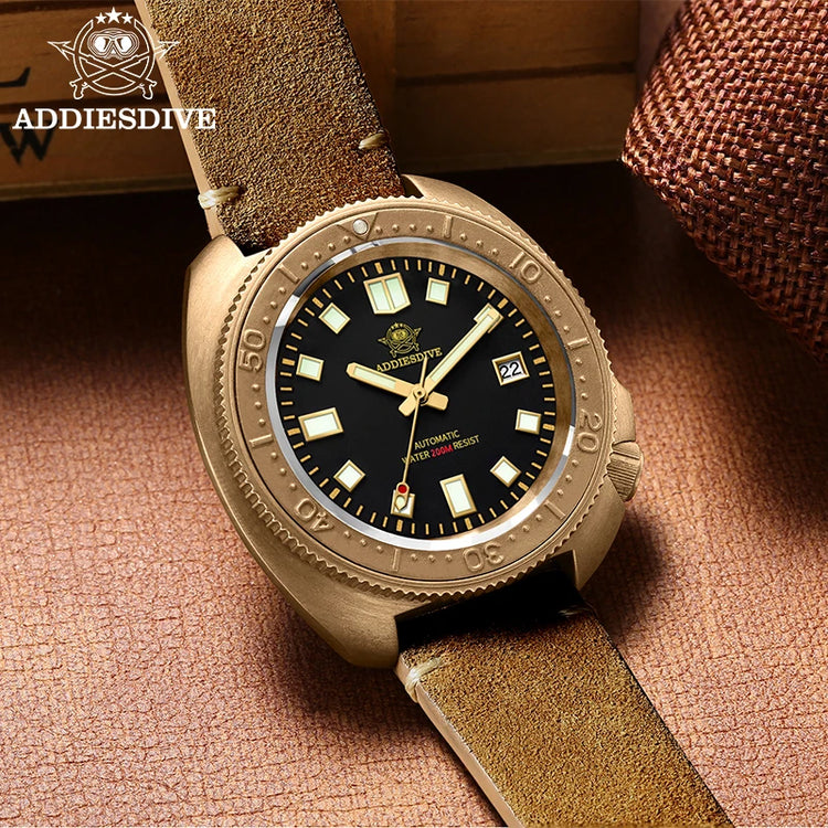 ADDIESDIVE Mens Automatic Mechanical Dive Watch Japan 8215 Movement Bronze Case Sapphire Crystal 200M Waterproof Ceramic Bezel