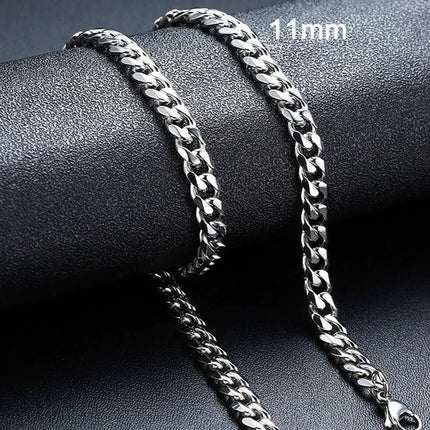 3-11MM Classic Cuban Chain Necklace for Men Women,Silver Black Gold Grey Color Stainless Steel Chains,Basic Punk Jewelry Gift PlatiNum