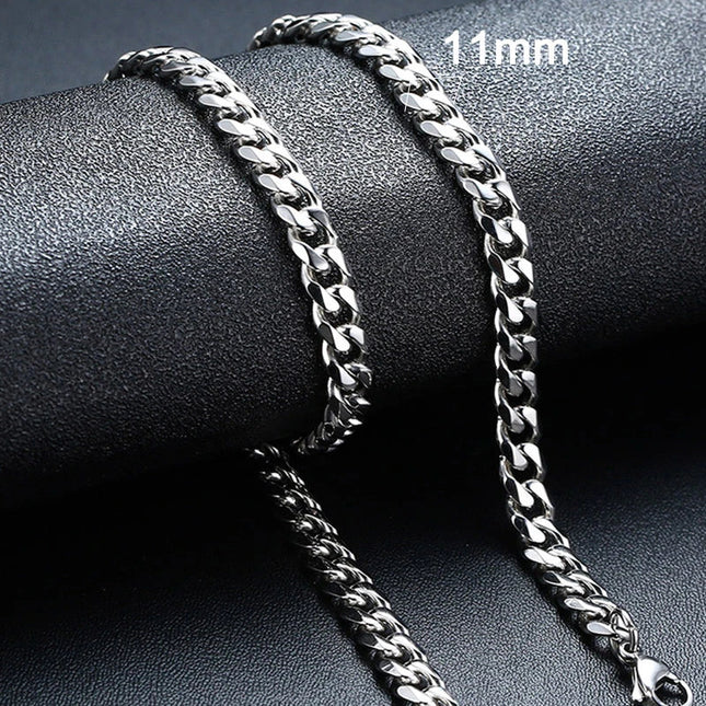 3-11MM Classic Cuban Chain Necklace for Men Women,Silver Black Gold Grey Color Stainless Steel Chains,Basic Punk Jewelry Gift PlatiNum