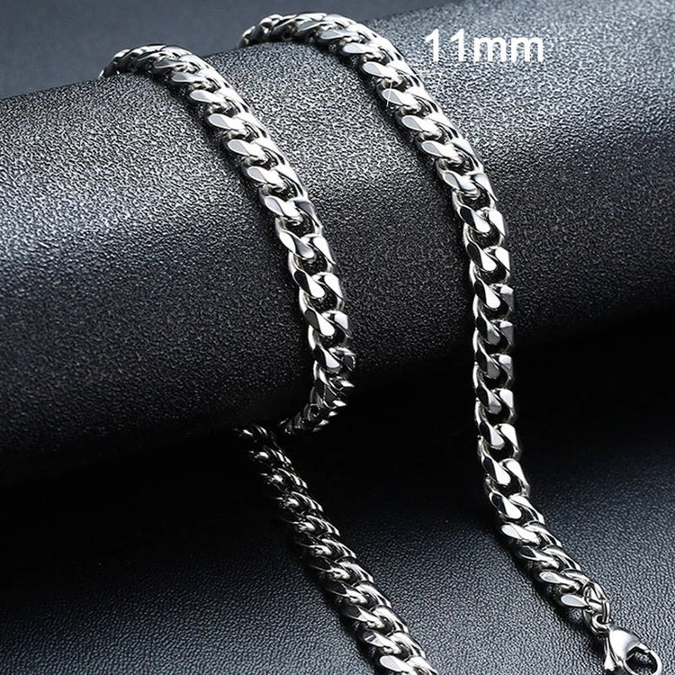 3-11MM Classic Cuban Chain Necklace for Men Women,Silver Black Gold Grey Color Stainless Steel Chains,Basic Punk Jewelry Gift PlatiNum