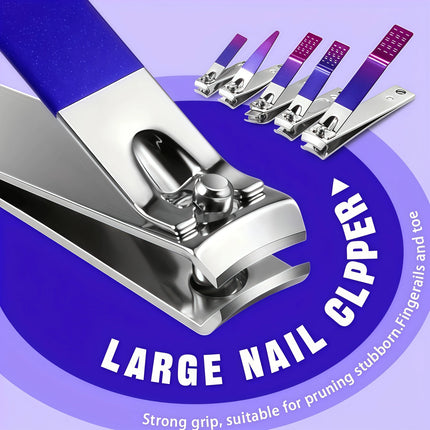 26Pcs Red Blue Gradient Nail Clipper Manicure Set Stainless Steel Nail File Cuticle Trimmer Kit Portable Storage Box Gift Manicure Pedicure Tools