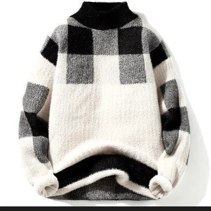 2023 Winter/Autumn Mink velvet High-Quality Fashion Trend Plaid Pattern Sweater Men Casual Loose Warm Sweaters Men Comfortable