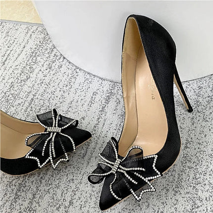 Blingbling strass festa da sera estiva tacchi alti donna 8-12 cm moda fiocco-nodo partito pompe eleganti scarpe da donna taglia 34-45