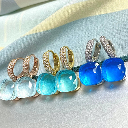 Classic Candy Color Earrings Inlay Transparent Zircon 27Colors Crystal Earrings Platinum Plated Fashion Jewelry For Women PlatiNum