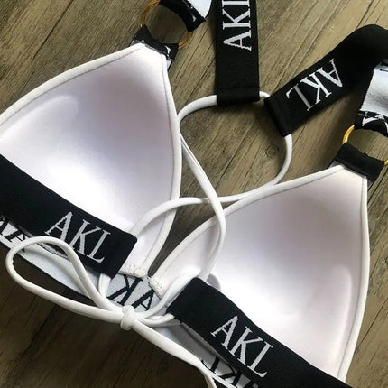 Costumi da bagno da donna Costume da bagno Push Up Bikini 2023 Mujer Lace Up Bikini Costume da bagno donna Stampa di lettere Mini Perizoma Bikini Set platinumshop