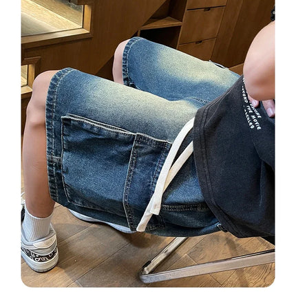 Pantaloncini di jeans cargo da uomo estivi Baggy dritti Moda Casual Pantaloni corti a gamba larga Tasca grande Jeans corti per vacanze al mare Uomo