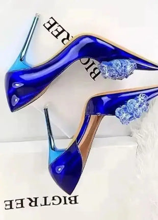 BIGTREE Scarpe con fiocco in strass Décolleté da donna Scarpe da banchetto di lusso Tacchi alti sexy Scarpe da festa con tacco a spillo da donna di grandi dimensioni 41 42 43