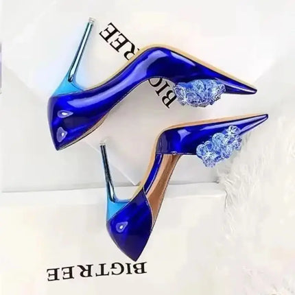 BIGTREE Scarpe con fiocco in strass Décolleté da donna Scarpe da banchetto di lusso Tacchi alti sexy Scarpe da festa con tacco a spillo da donna di grandi dimensioni 41 42 43