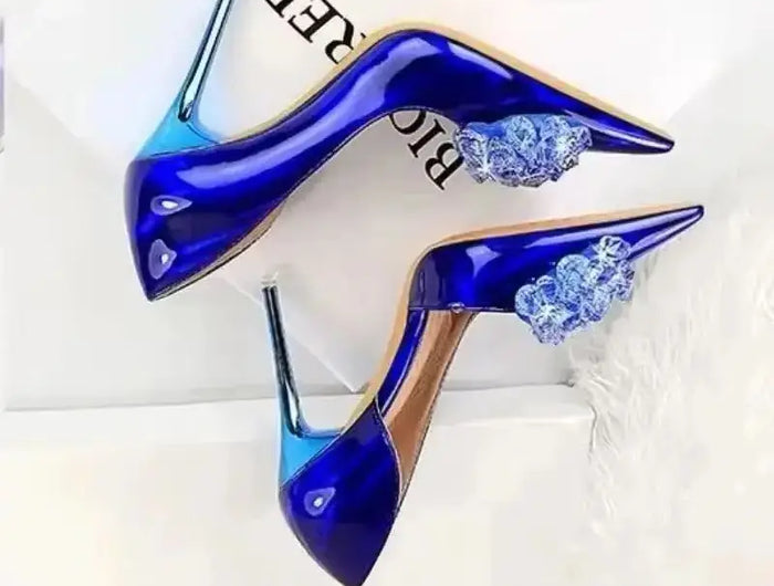 BIGTREE Scarpe con fiocco in strass Décolleté da donna Scarpe da banchetto di lusso Tacchi alti sexy Scarpe da festa con tacco a spillo da donna di grandi dimensioni 41 42 43