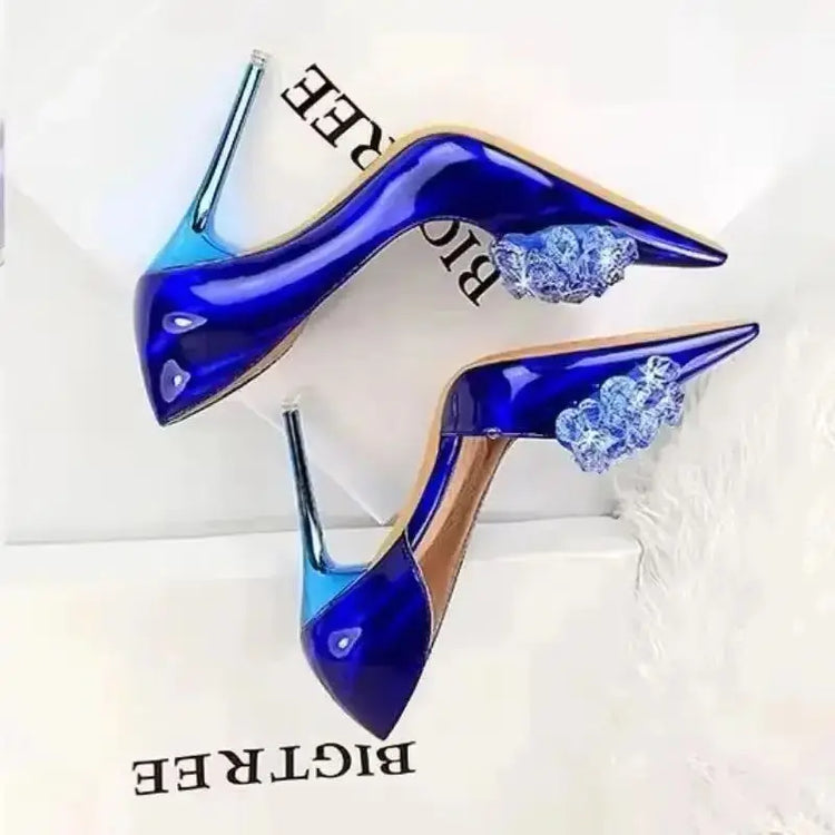 BIGTREE Scarpe con fiocco in strass Décolleté da donna Scarpe da banchetto di lusso Tacchi alti sexy Scarpe da festa con tacco a spillo da donna di grandi dimensioni 41 42 43