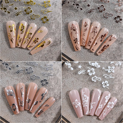 1pc 3D Hibiscus Flowers Nail Sticker White Black Flower Petals Adhesive Decals Pink Golden Floral Slider For Nail Art Decoration