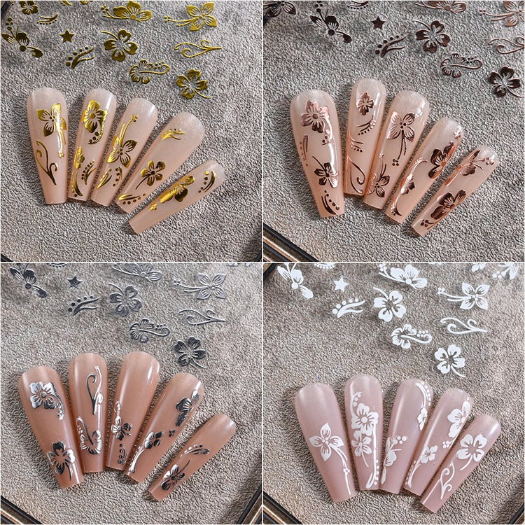 1pc 3D Hibiscus Flowers Nail Sticker White Black Flower Petals Adhesive Decals Pink Golden Floral Slider For Nail Art Decoration