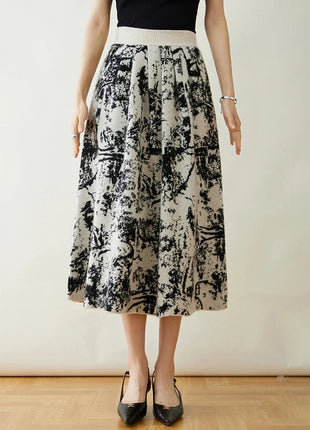 New 100% Pure Cashmere Half Skirt Women's Autumn Winter Mid-calf Knitted Full Skirt A-line High Waist Dress Retro Chinese Style PlatiNum