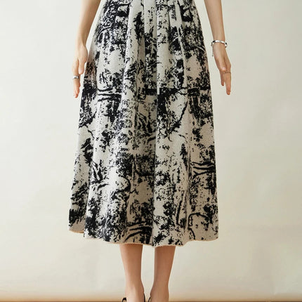 New 100% Pure Cashmere Half Skirt Women's Autumn Winter Mid-calf Knitted Full Skirt A-line High Waist Dress Retro Chinese Style PlatiNum