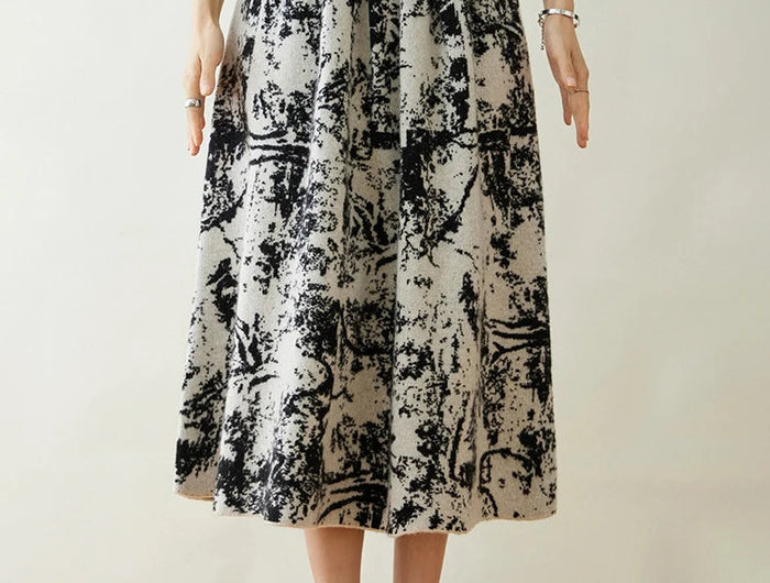 New 100% Pure Cashmere Half Skirt Women's Autumn Winter Mid-calf Knitted Full Skirt A-line High Waist Dress Retro Chinese Style PlatiNum
