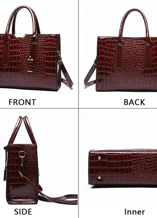 Luxury Vintage Women's Crocodile Pattern Handbag Large Capacity Tote Bag Leather Business Shoulder Bag For Female PlatiNum