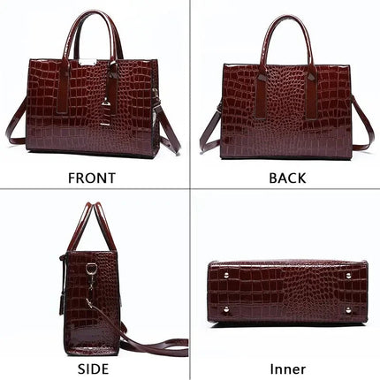 Luxury Vintage Women's Crocodile Pattern Handbag Large Capacity Tote Bag Leather Business Shoulder Bag For Female PlatiNum