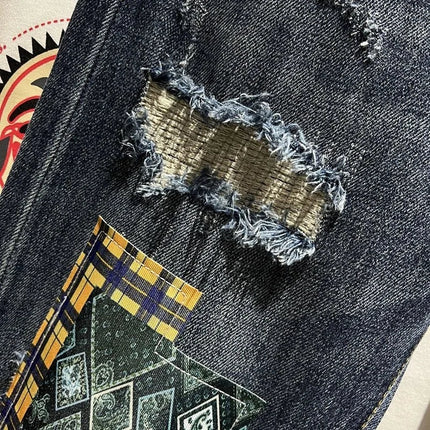 2023 Spring and Autumn New Men's Fashion Trend Ripped Patch Small Foot Pants Men's Casual Slim Comfortable High-Quality Jeans PlatiNum