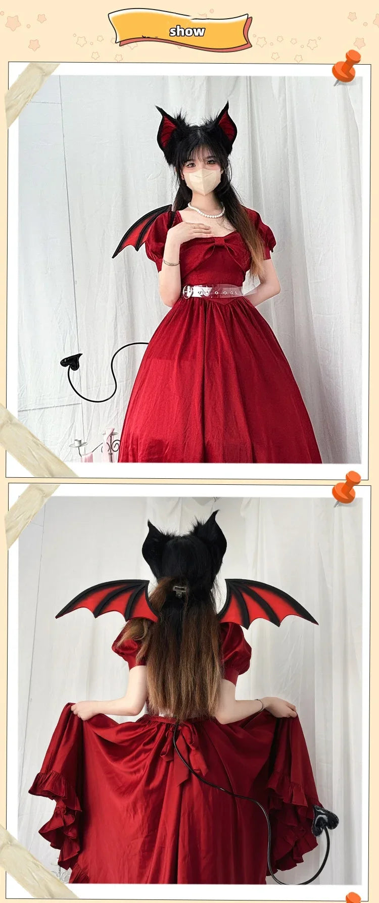 New Handmade Simulation Plush Furry Bat Ears Devil Sweetheart Halloween Bat Cosplay Pros Night Party Animals Hair Band Bat Wing