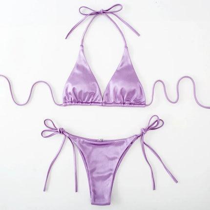 Sexy 13 colori Halter Satin Bikini brasiliano Donna Costumi da bagno Costume da bagno femminile Bikini a due pezzi Bagnante Costume da bagno Swim V4966 platinumshop