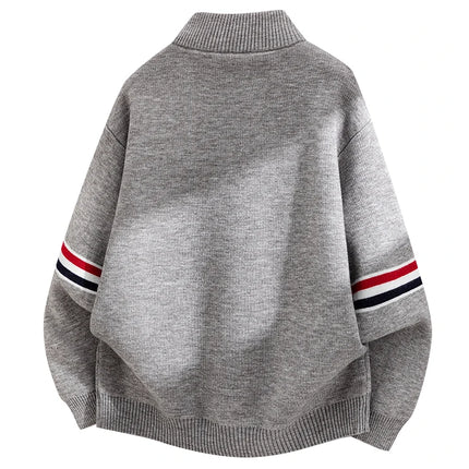 High End Men's Knitted Cardigan Autumn Winter Round Neck Zipper Casual Luxury Brand Classic Trendy Striped Korean Simple Sweater