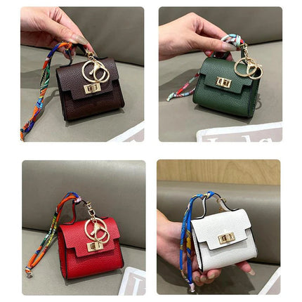Brand Fashion Coin Purse Luxury Simple Flip Small Bag High-end Bag Pendant Exquisite Lock Silk Scarf Mini Lipstick Headphone Bag PlatiNum