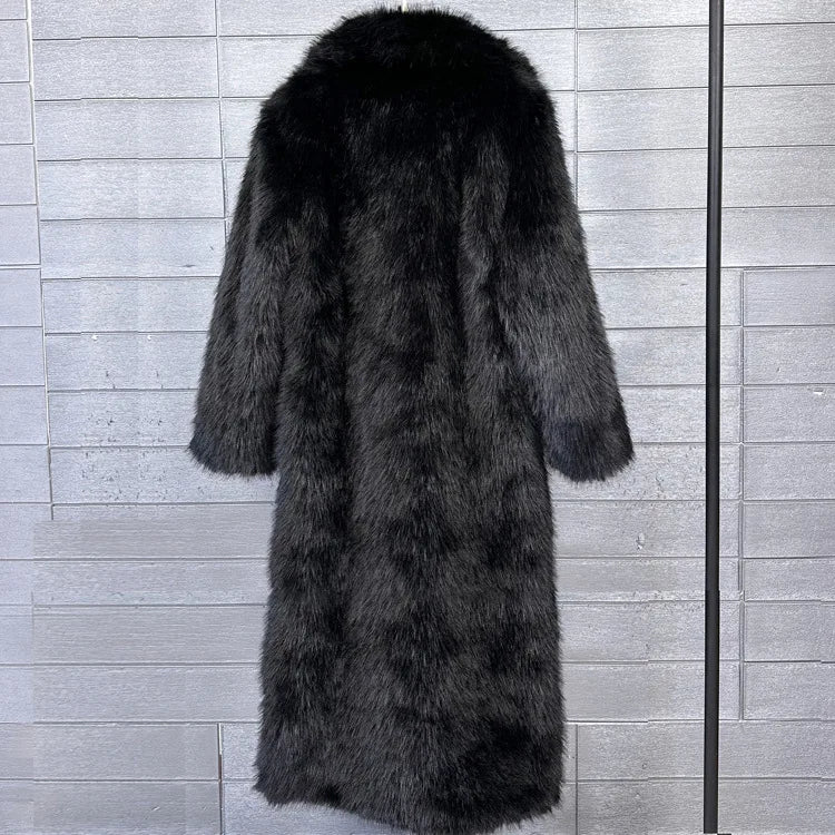 ZADORIN 130cm Super Long Fluffy Faux Fur Coat Woman Jacket Winter Lapel Thicken White Faux Fur Coats Jacket for Women Outerwears