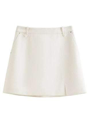 DUSHU Classic Long and Short Elastic Waist A-line Skirt 2025 Winter Skirt for Women Solid Simple Commuting Office Ladies College PlatiNum