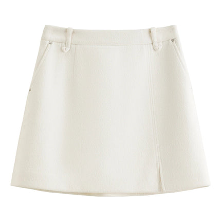 DUSHU Classic Long and Short Elastic Waist A-line Skirt 2025 Winter Skirt for Women Solid Simple Commuting Office Ladies College PlatiNum
