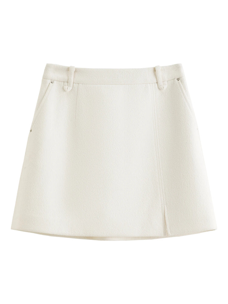 DUSHU Classic Long and Short Elastic Waist A-line Skirt 2025 Winter Skirt for Women Solid Simple Commuting Office Ladies College PlatiNum