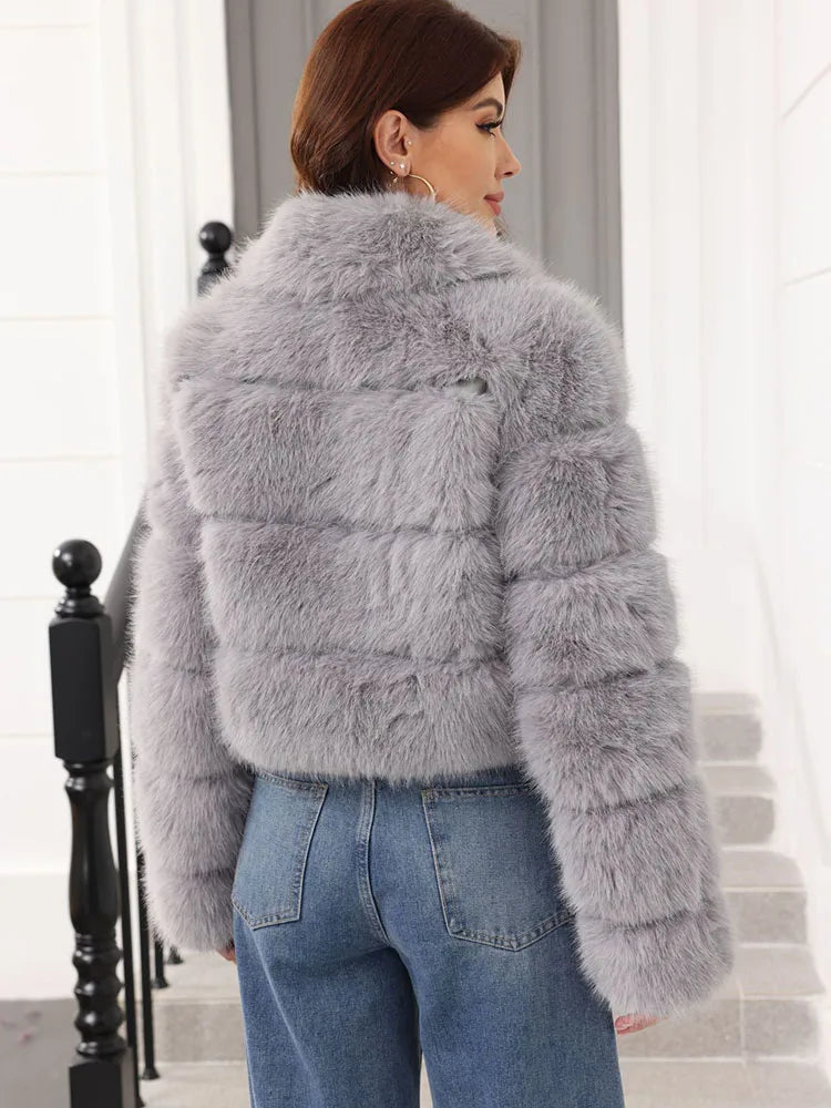 ZADORIN 2025 Chic Winter Fur Coats Woman Spliced Cropped Fluffy Faux Fur Jacket Woman Lapel Zipper Fox Fur Faux Coat Y2K Clothes