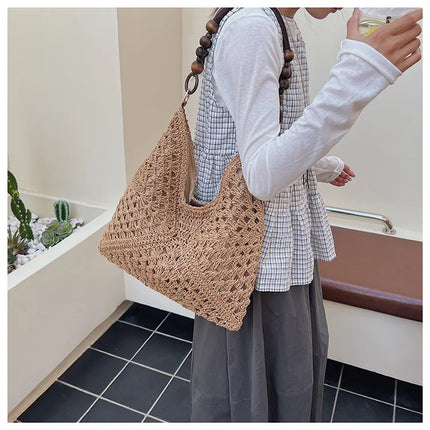 Women's Woven Straw Tote Bag Large Capacity, Summer Beach Vacation Bag, Fashionable Shoulder Bag for Commuting