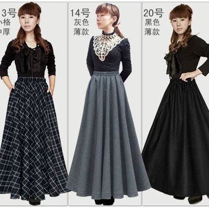TIYIHAILEY-Women's Long Maxi Thick A-line Skirts, Elastic Waist, Plaid Woolen Skirts, Warm with Pocket, Winter, New Custom Made PlatiNum