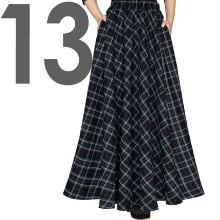 TIYIHAILEY-Women's Long Maxi Thick A-line Skirts, Elastic Waist, Plaid Woolen Skirts, Warm with Pocket, Winter, New Custom Made PlatiNum