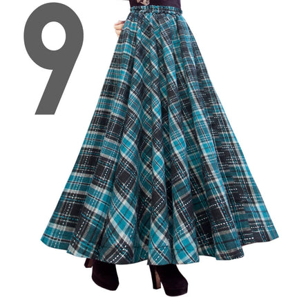 TIYIHAILEY-Women's Long Maxi Thick A-line Skirts, Elastic Waist, Plaid Woolen Skirts, Warm with Pocket, Winter, New Custom Made PlatiNum